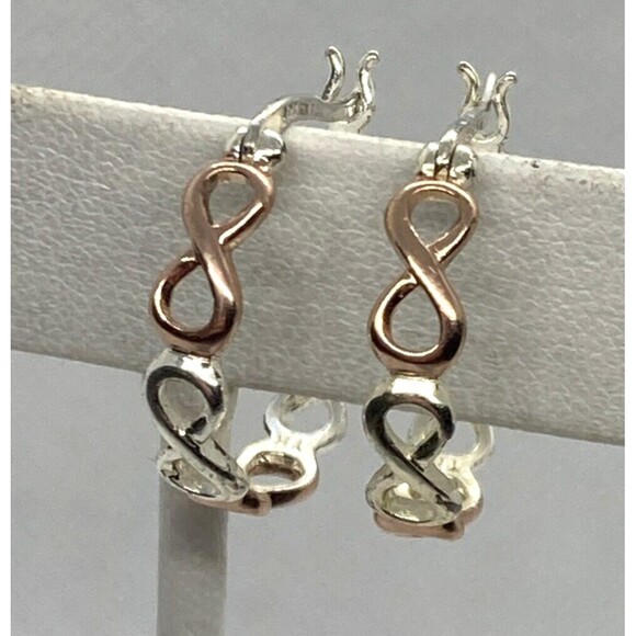 Vintage IBB Hoop Earrings Two Tone Infinity Sterling 925 Silver 0.75''‎ Dainty - Picture 2 of 9